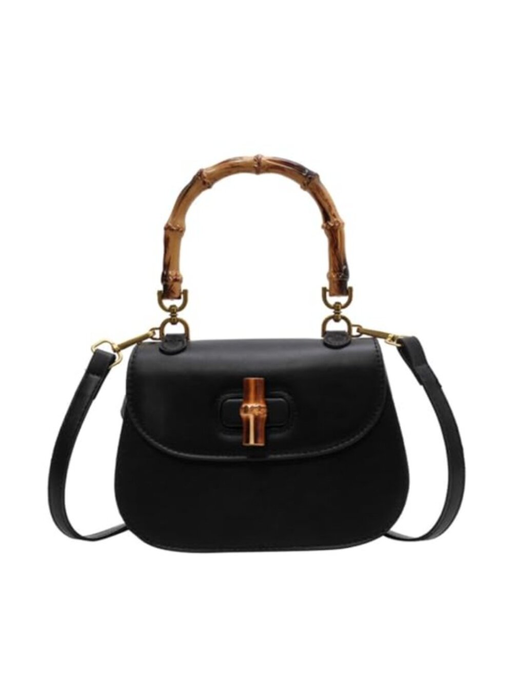 Leather Bamboo Top Handle Satchel Crossbody Shoulder Bag